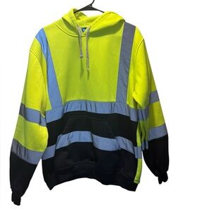 Yoko High Visibility Safety Hoodie Pullover Size Large Yellow‎ Fleece Reflective